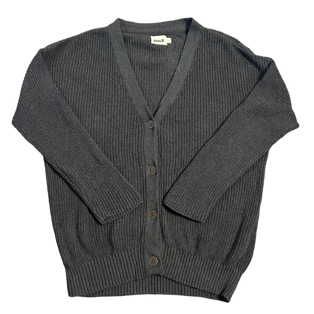 Pact Cardigan Sweater Womens XL Gray Button Up 100% Organic Cotton Slouchy Knit